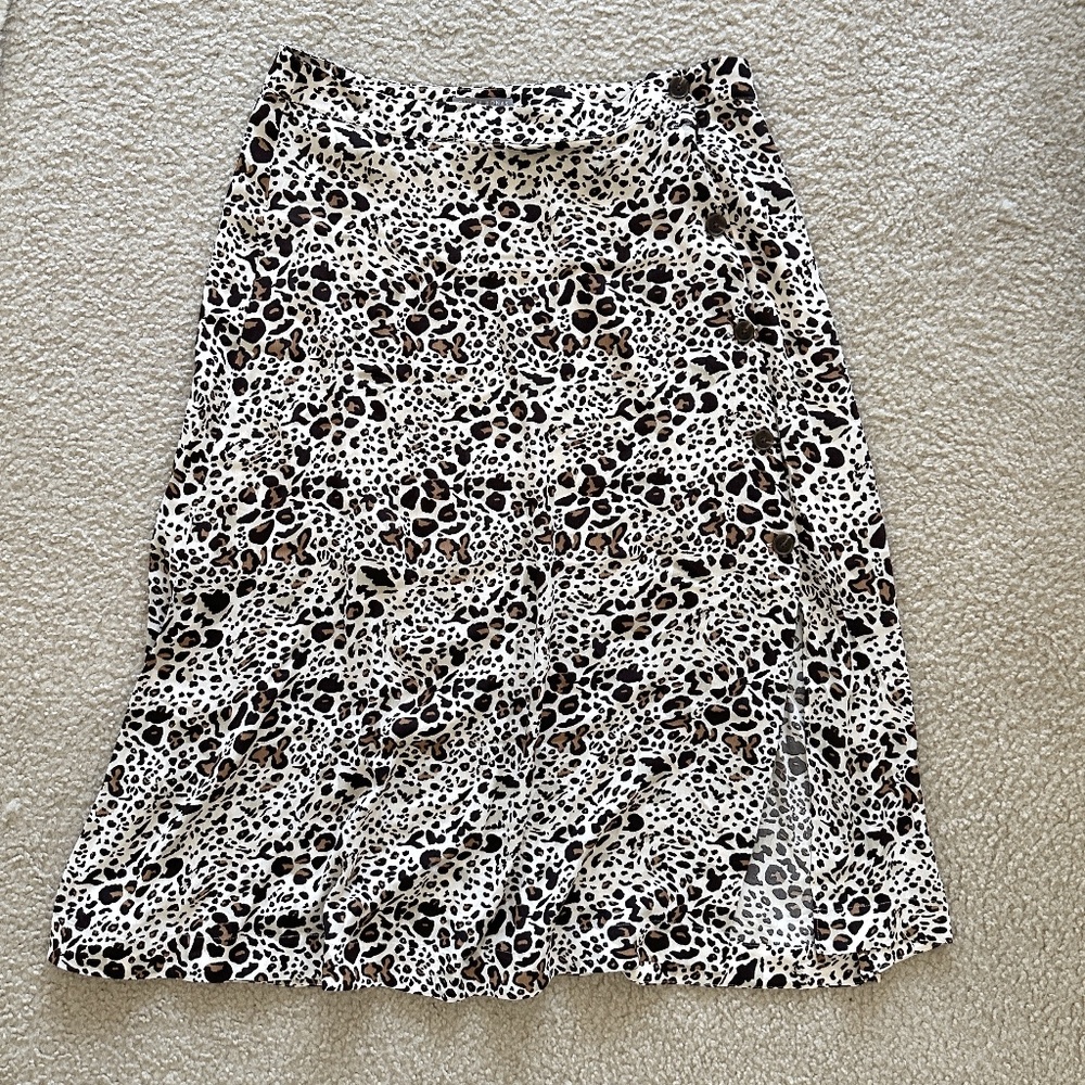 OLIVER BONAS Painted Neutral Animal Print Brown Midi Skirt, Sz UK18 / US20 (NWT)